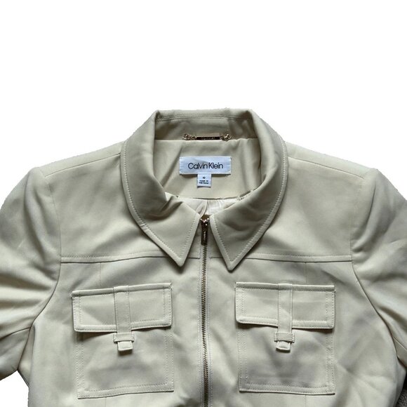 New Women's Calvin Klein Belted Full Zip Suit Blazer Size 10 Wheat MSRP $149 - Picture 2 of 6